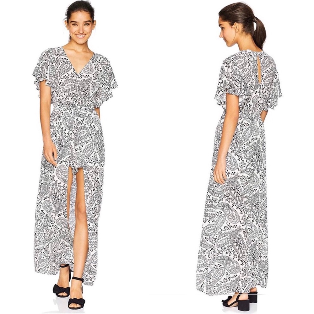 Jack BB Dakota Black White Paisley Maxi  Romper Dress Sz L